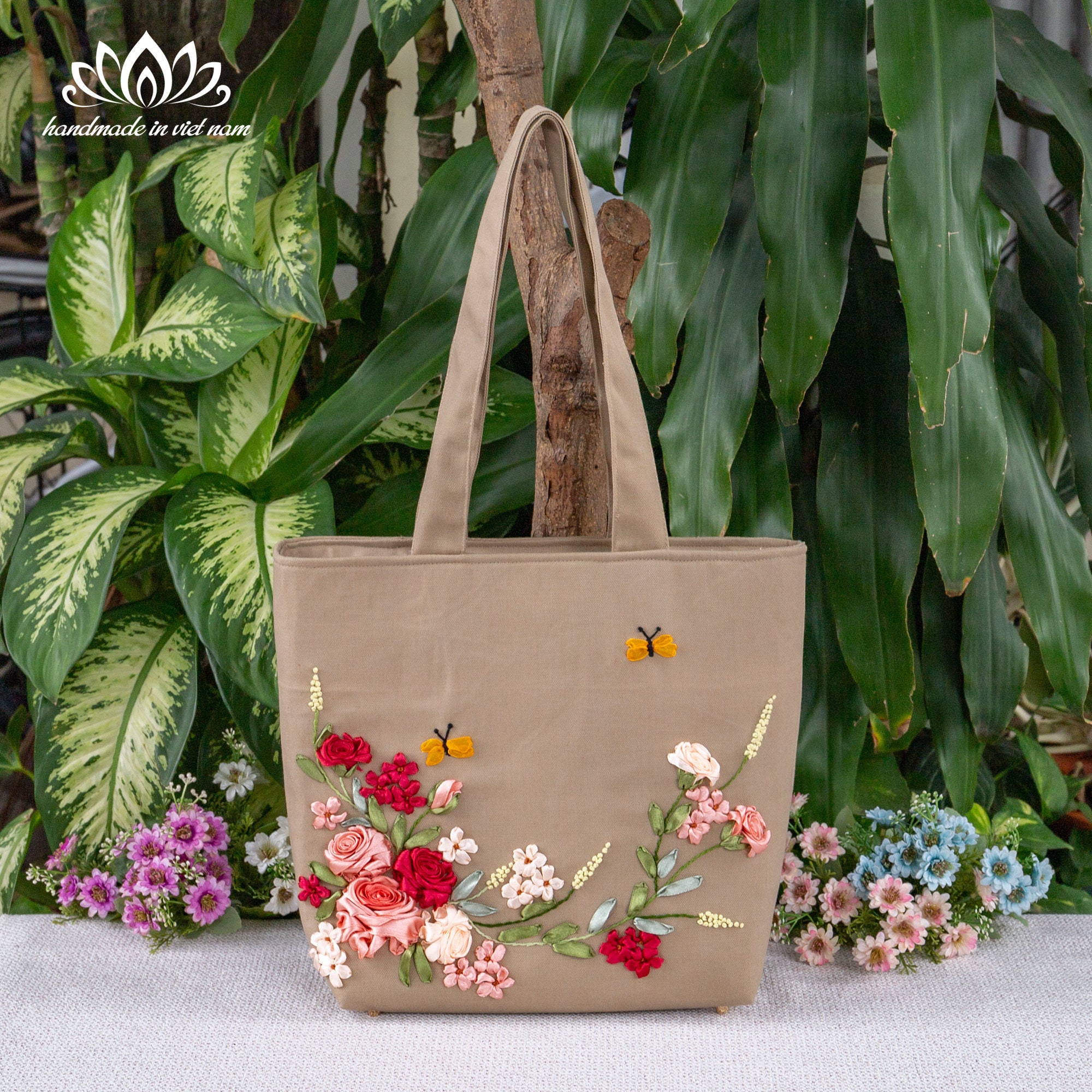 トートバッグ HEEARI [2nd reorder] Lily Ribbon Tote Bag Lily Ribbon Tote B Lily Ribbon Tote Bag_Ivory - HEEARI 히어리
