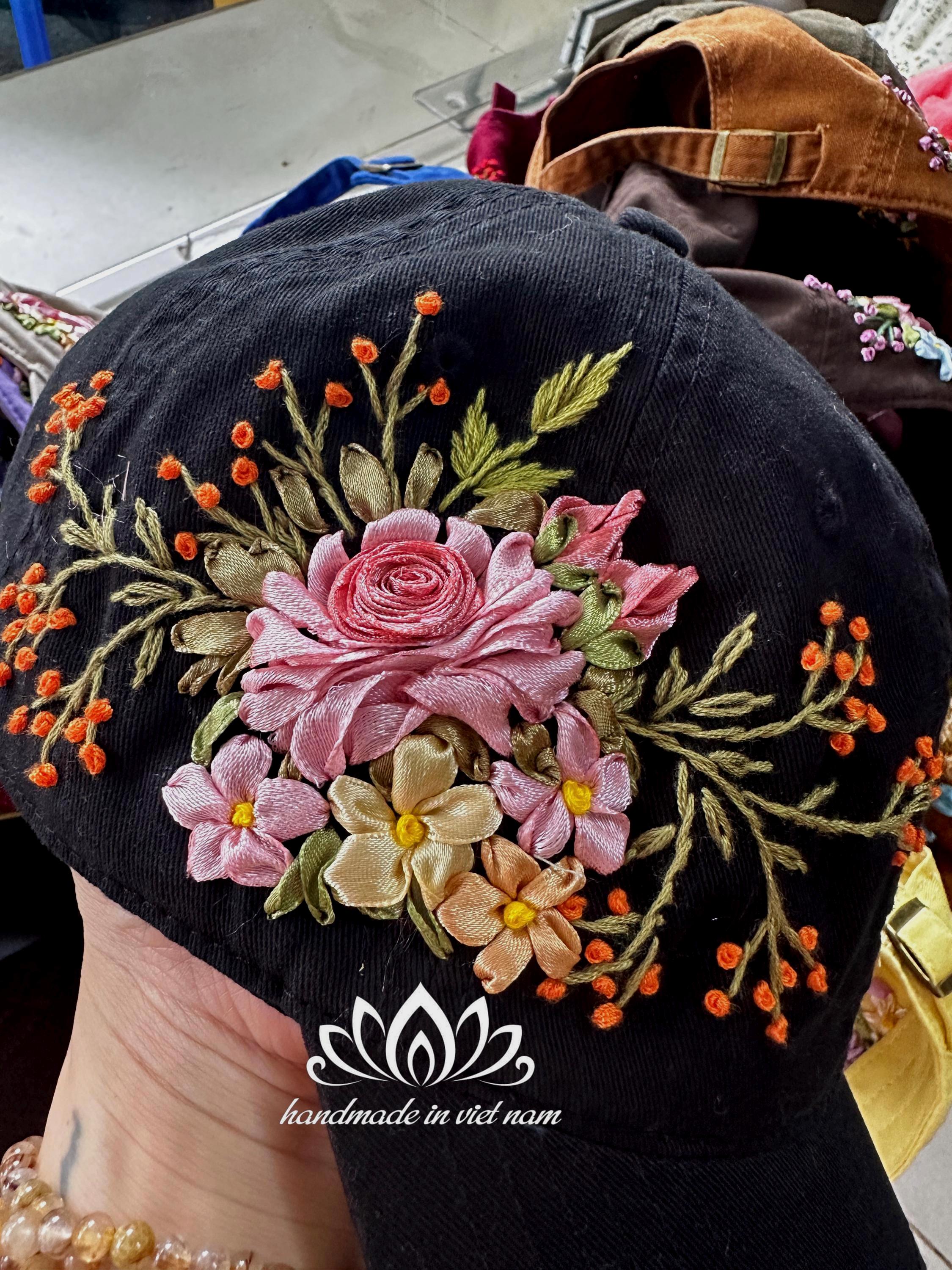 Chic Black Hat with Pink Floral Embroidery Coffee Cherry Field Trip Hat - Kaladi Brothers Coffee main image 4
