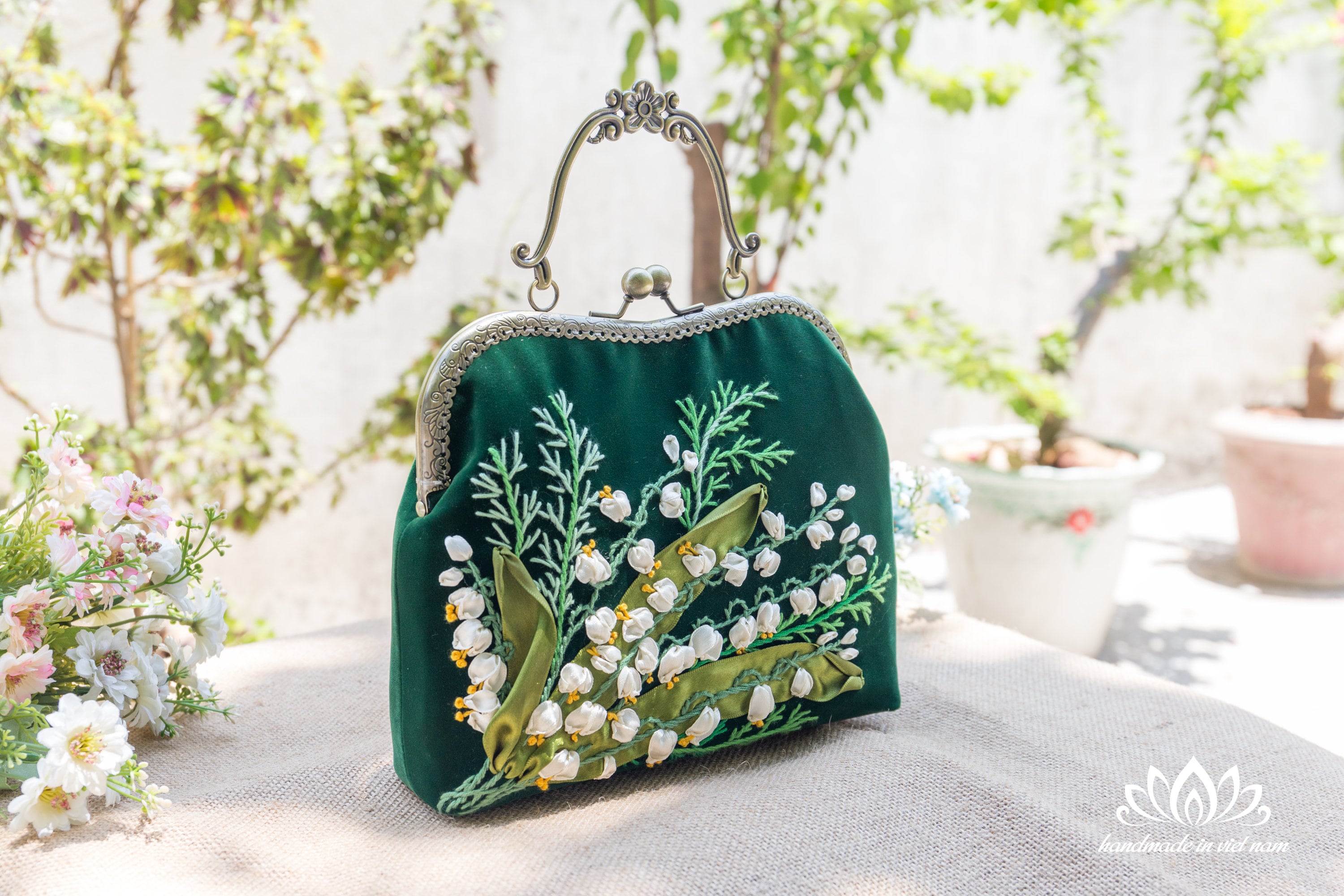 Embroidered Handbag and Wallet Set, Handbags with Straps, Lily of The Valley Embroidery