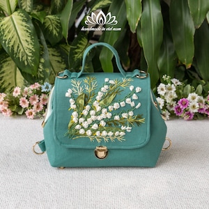Beautiful lily-of-the-valley embroidered bag, Doctor bag for women image 4