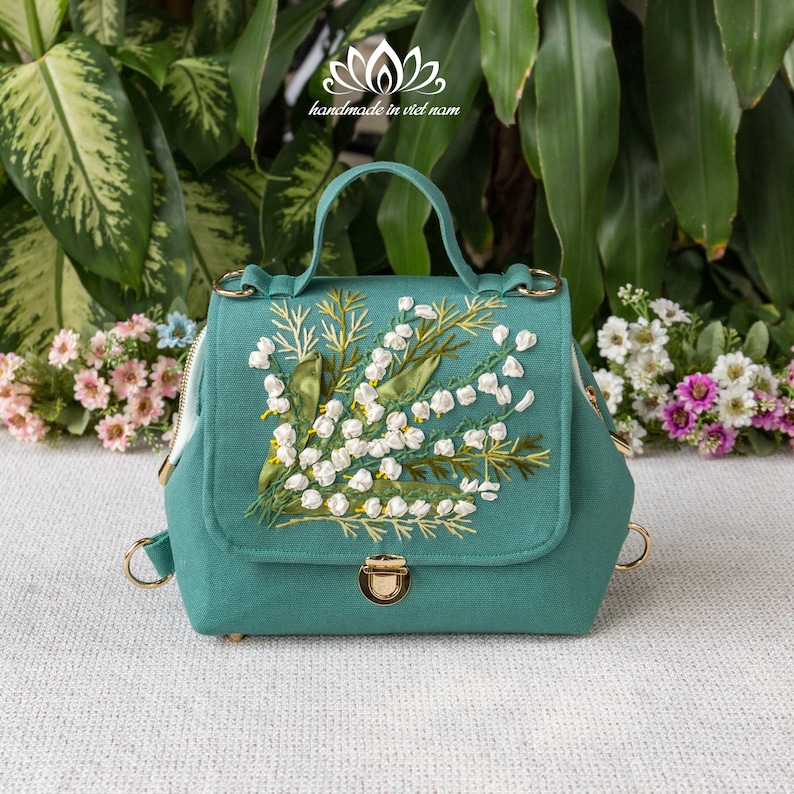 Beautiful lily-of-the-valley embroidered bag, Doctor bag for women image 4