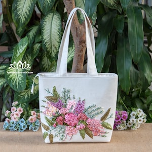 Embroidered Tote Bag With Zipper, Unique Ribbon Embroidery, Handmade Sewing Bag - Etsy UK Embroidered Tote Bag With Zipper, Unique Ribbon Embroidery, Handmade Sewing Bag - Etsy UK
