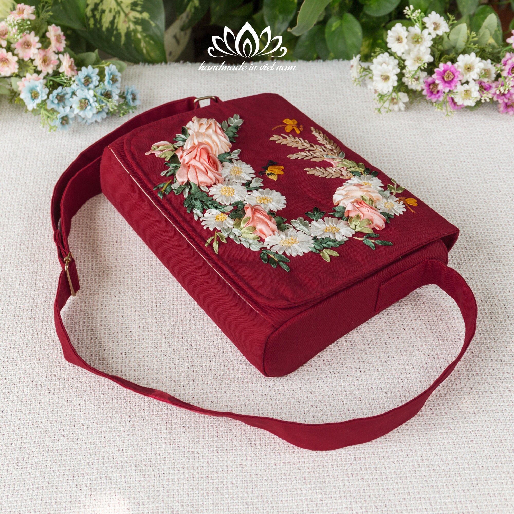 Messenger Bag, Embroidered Shoulder Bag, Handmade Sewing Bag