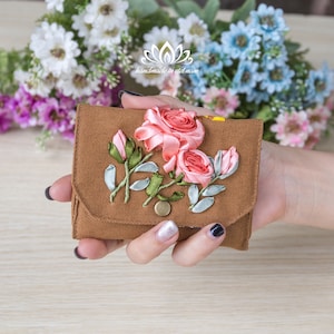 Mini billetera para tarjetas bordada, mini billetera porta tarjetas