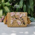 Embroidered messenger bag, Beautiful cherry blossom embroidery product logo