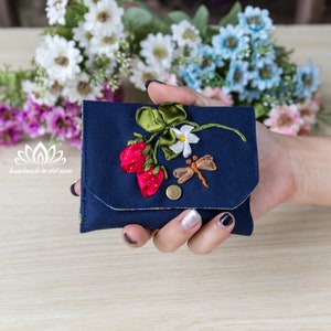 Mini billetera para tarjetas bordada, mini billetera porta tarjetas