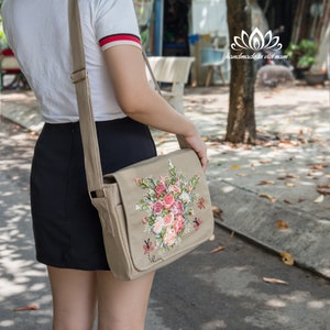 Embroidered messenger bag, Beautiful Rose embroidery