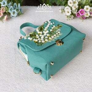 Beautiful lily-of-the-valley embroidered bag, Doctor bag for women image 10