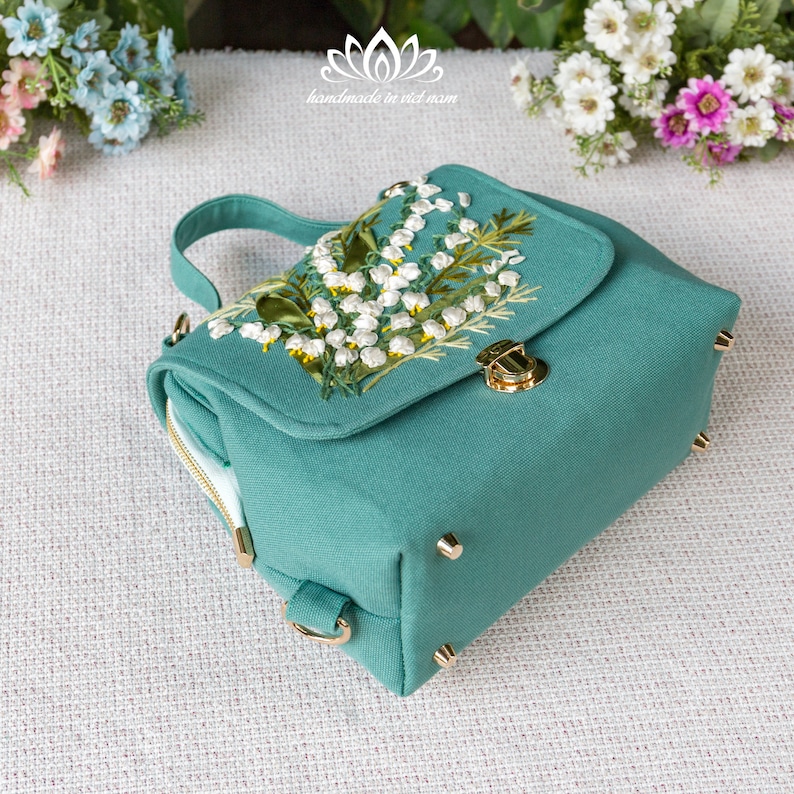 Beautiful lily-of-the-valley embroidered bag, Doctor bag for women image 10