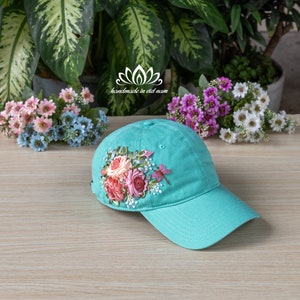 Embroidered baseball cap women, ribbon embroidery art