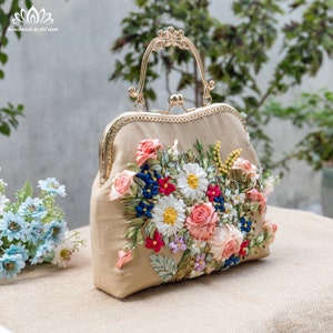 Hand Bag With Shoulder Strap, Unique Ribbon Flower Embroidery Bag - Etsy