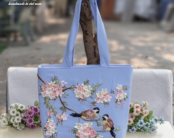 Beautiful Ribbon Embroidered Bag | Thick and Sturdy Tote Bag