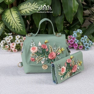 Ensemble sac de médecin, bob et portefeuille, broderie de ruban unique