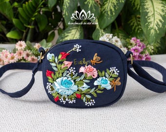Mini crossbody bag | Ribbon embroidered bag | compact shoulder bag