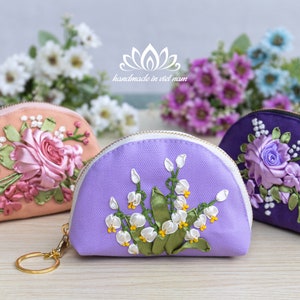 Mini portefeuille porte-clés brodé de fleurs mignonnes | Cadeau surprise pour femme
