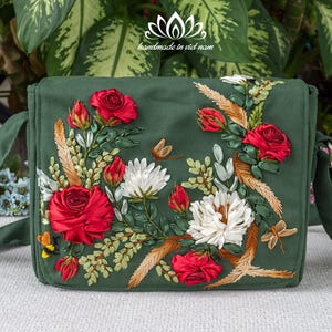 Bestickte Umhängetasche | handgemachte Nähtasche | Einzigartige Schultertasche