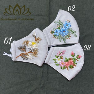 Embroidered Linen mask | Ribbon embroidery mask | Nose Wire | Reusable | Washable | Unique gift