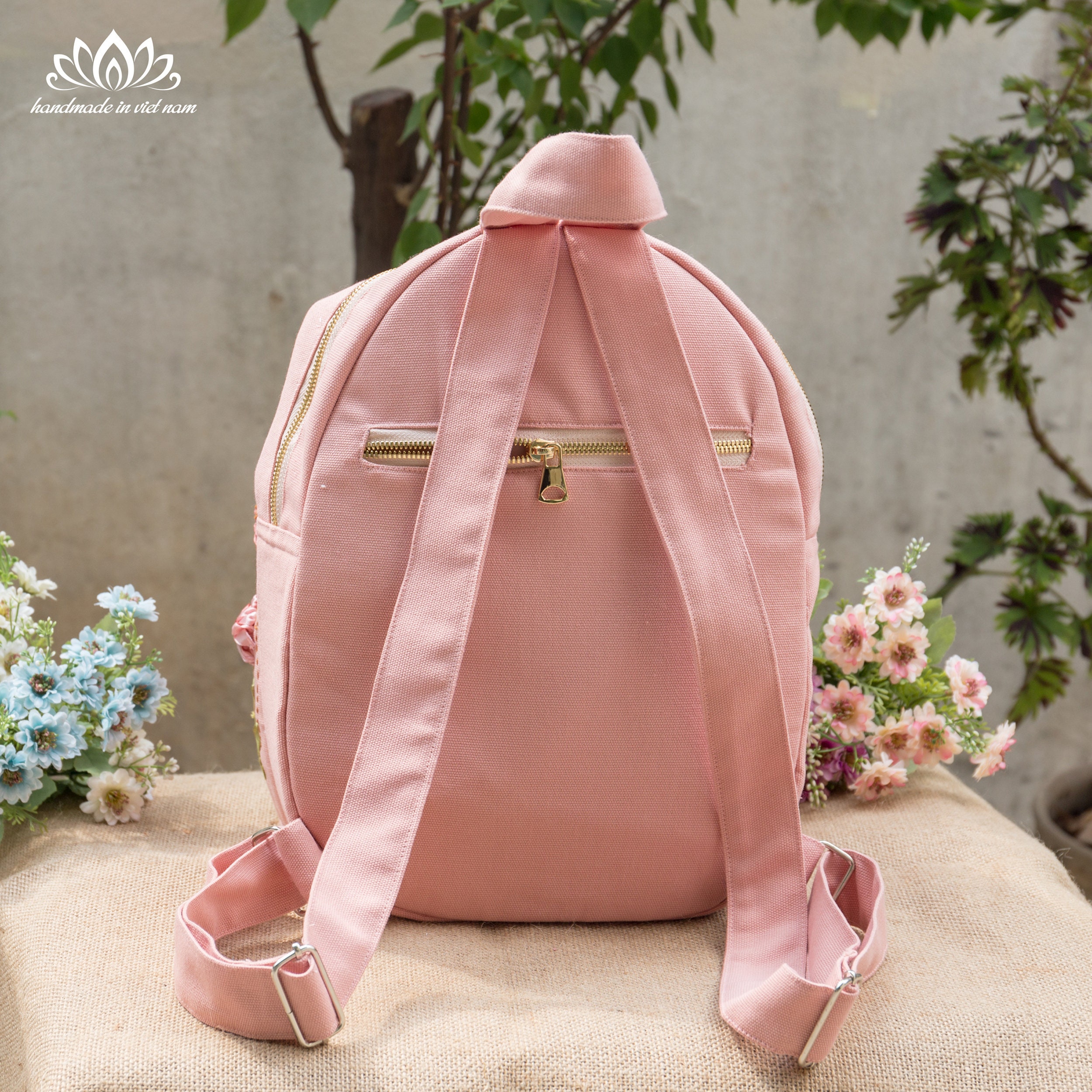 Backpack Embroidered With Ribbon Flowers | Handmade Backpack  display picture 2