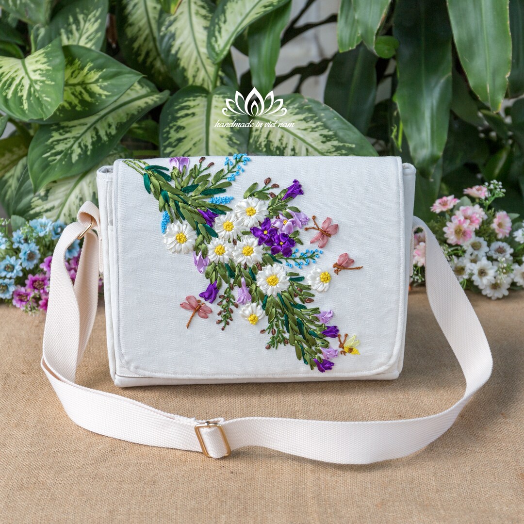 Embroidered Messenger Bag Handmade Sewing Bag Unique Shoulder Bag Etsy