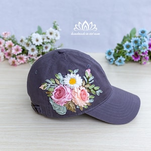 Embroidered baseball cap women, ribbon embroidery art