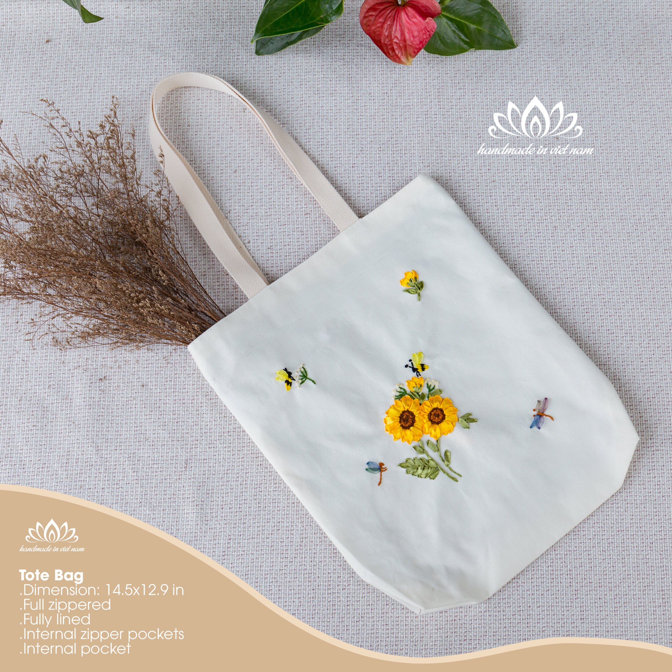 刺繍トートバッグ、ファスナー付きトートバッグ - Etsy 日本