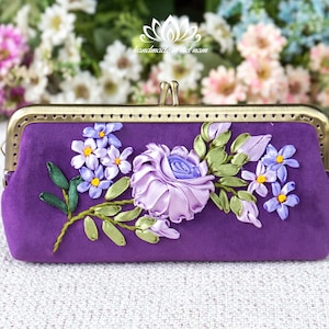 Estuche para gafas con bordado de flores, funda acolchada suave para gafas, bonita funda para gafas de sol con flores, estuche para lápices, monedero multiusos con cierre de beso
