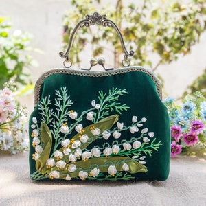 Embroidered handbag and wallet set, handbags with straps, lily of the valley embroidery