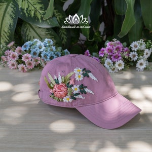 Embroidered baseball cap women, ribbon embroidery art