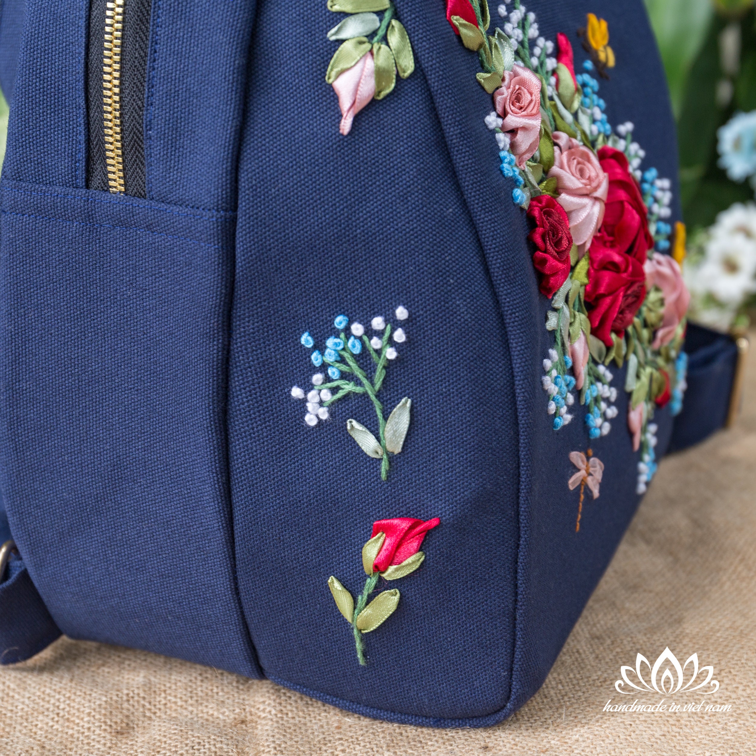 Backpack roses embroidered handbag NEW Embroidered Rose Backpack, Handmade Sewing Backpack, Unique  main image 2