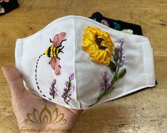 Embroidered mask for wedding gift, Nose Wire, Reusable, Washable