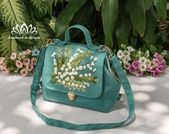 Beautiful lily-of-the-valley embroidered bag, Doctor bag for women