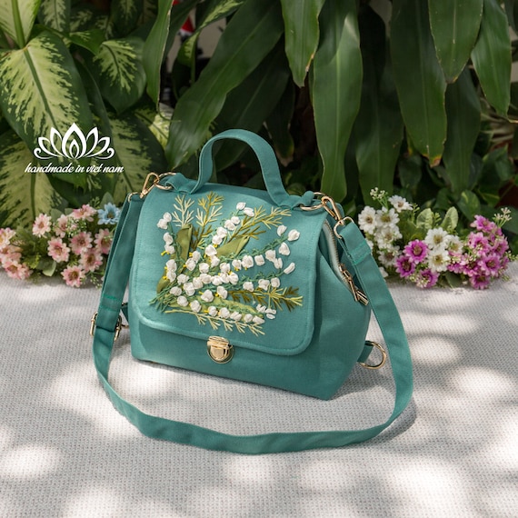 Beautiful lily-of-the-valley embroidered bag, Doctor bag for women