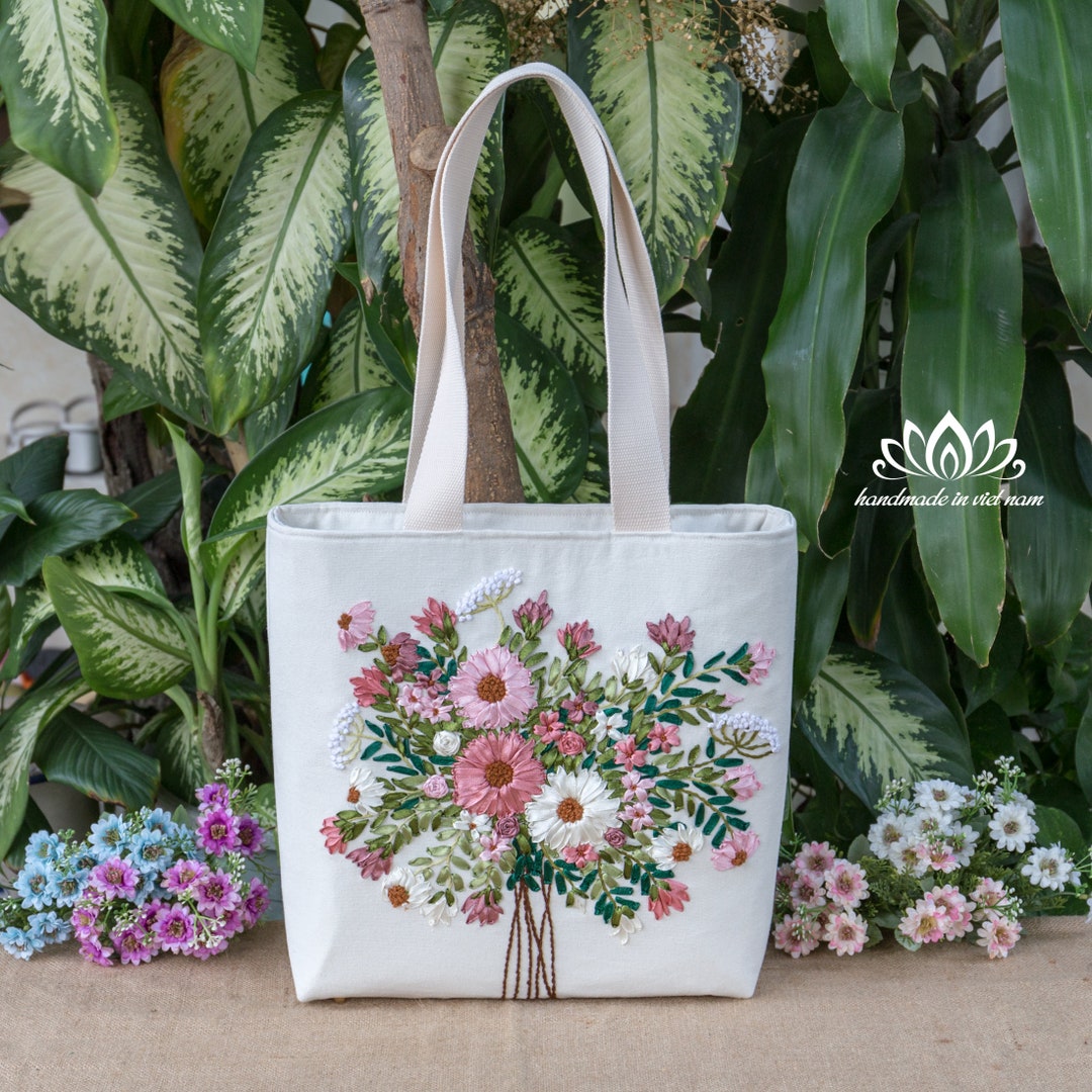 Embroidered Shoulder Bag With Zipper, Handmade Sewing Bag Etsy