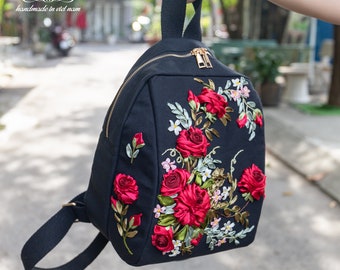 ★athe★ RUBAN Le Bon Ivory Rose Pattern Backpack and Should REEBOK ROSE *Leopard Print* Ivory, Black, Tan, Small