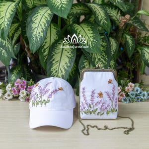 Bolsa para teléfono móvil y gorra de béisbol bordadas, bordado lavanda único