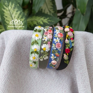 Floral Embroidered Headbands, Handmade Hairband with Flowers Embroidery, Unique Gift