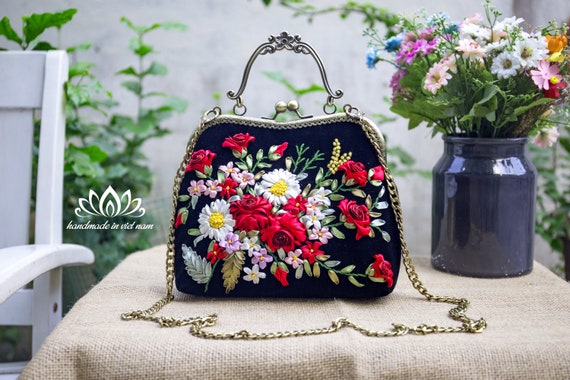 刺繍ハンドバッグ | リボン刺繍 | 高品質 | ユニークな製品 - Etsy 日本