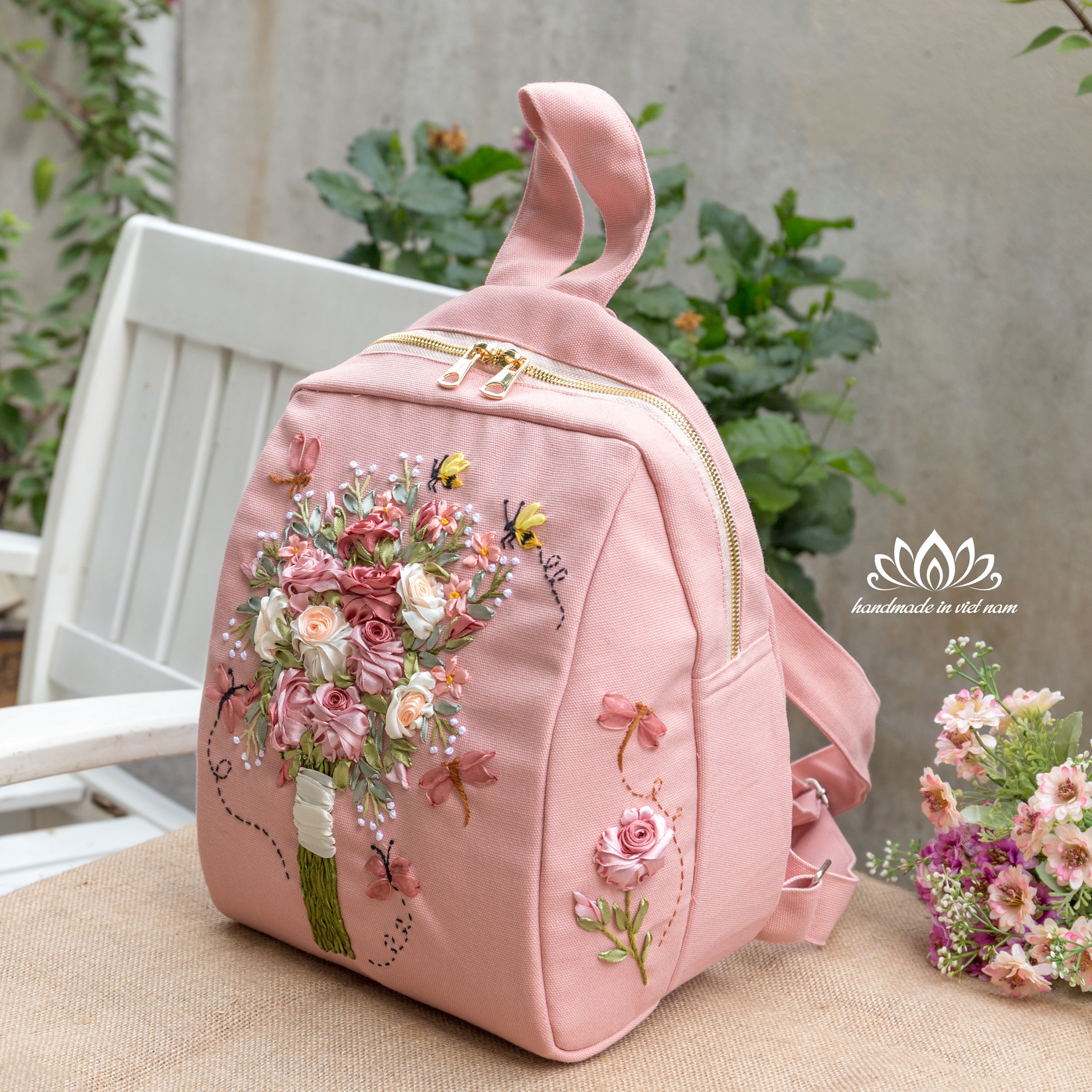 Chic Pink Floral Backpack with Bow and Pom Pom Personalized Coquette Pink Bow Backpack Lunch Bag Tumbler  main image 3