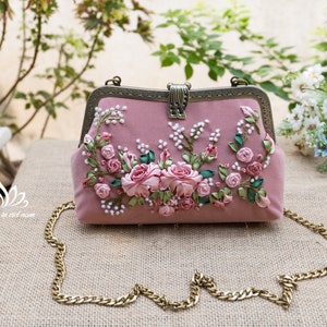 Clutch Bag With Shoulder Strap, Ribbon Embroidery Bag Clutch Bag With Shoulder Strap, Ribbon Embroidery Bag