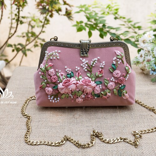 Clutch Bag With Shoulder Strap Ribbon Embroidery Bag Wedding Etsy