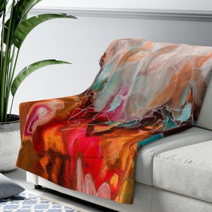 Abstract Sherpa Fleece Blanket: Colorful Plush Sofa Throw