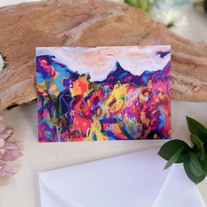 Cartão de visita em branco divertido, arte abstrata, montanha, com envelope, amigo, artístico, estacionário, pequeno presente para amantes da arte, cartão de felicitações para todas as ocasiões