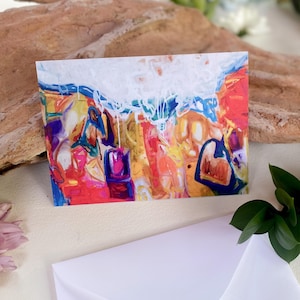 Cartão de visita em branco abstrato de paisagem colorida com envelope amigo artístico estacionário pequeno presente para amante de arte cartão de felicitações para todas as ocasiões
