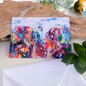 Biglietto di auguri vuoto di arte astratta Twin Mountains con busta per un amico, artistico, stazionario, piccolo regalo per gli amanti dell'arte. Biglietto di auguri per tutte le occasioni