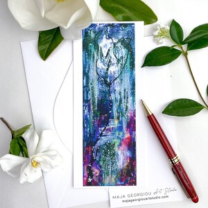 Tarjeta de notas en blanco con sobre, musgo español a la luz de la luna, ciprés, de la pintura Forest Trees at Night Swamp, tarjeta de felicitación para todas las ocasiones