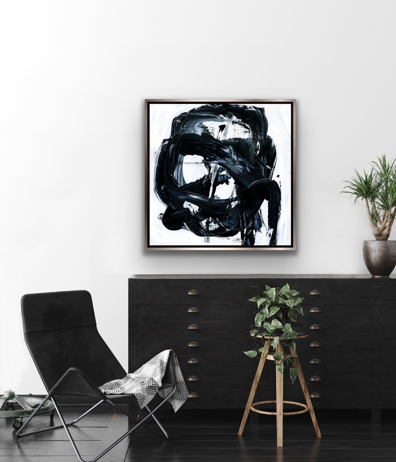 Large Painting 30x30 Black & White Modern minimalismAbstract | Etsy