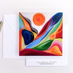Tarjeta de notas en blanco de ríos y montañas con sobre para notas escritas a mano Tarjeta de felicitación estacionaria artística para todas las ocasiones tarjeta de arte de la naturaleza