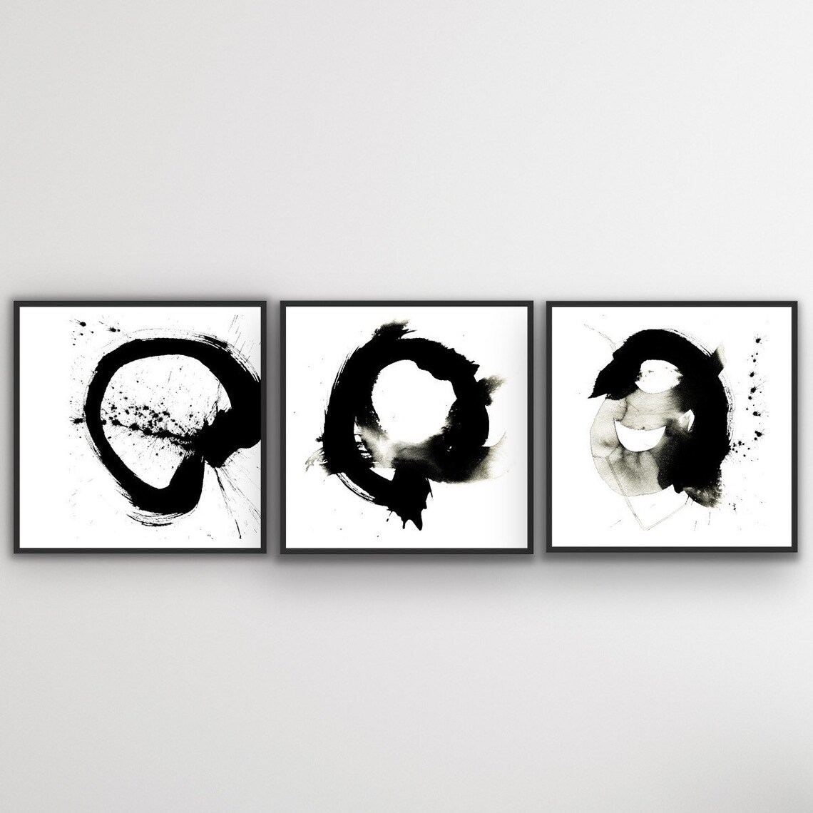 Black & White Zen Abstract Wall Art Printable Set of 3 Large Etsy