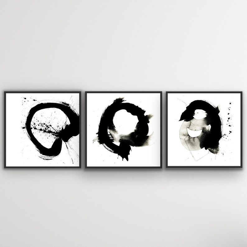 Black & White Zen Abstract Wall Art Printable Set of 3 Large | Etsy