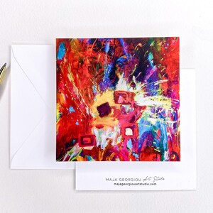 Biglietto di auguri vuoto astratto giocoso con busta per un amico, artistico, stazionario, piccolo regalo per gli amanti dell'arte, biglietto di auguri colorato per tutte le occasioni
